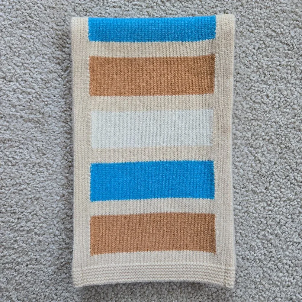 NWOT GAP 100% Lambswool Striped Scarf Tan Blue White